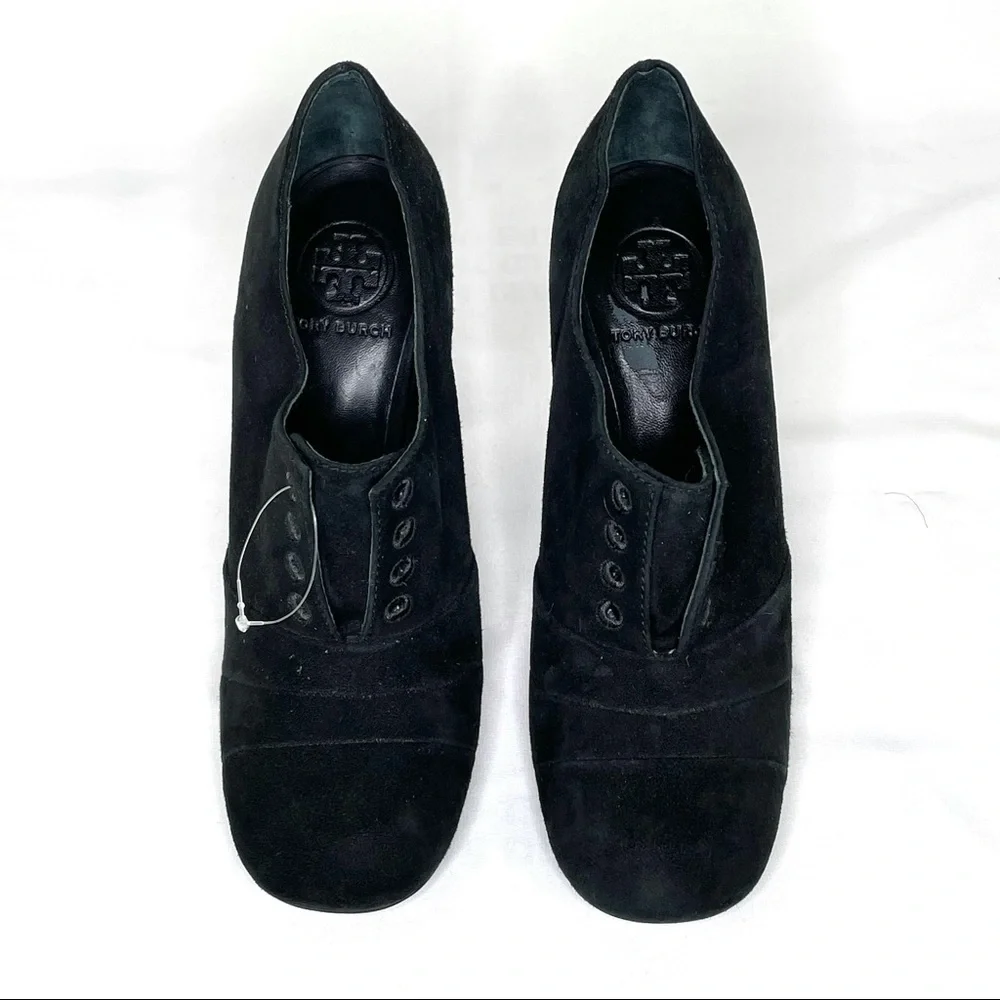 Tory Burch Charcoal Suede Block Heel Ankle Booties